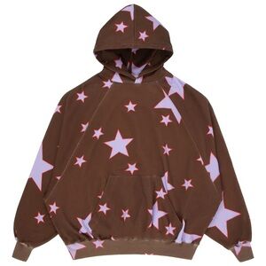NWT praying prayingg Brown Star Patterned Hoodie Top Sweater
